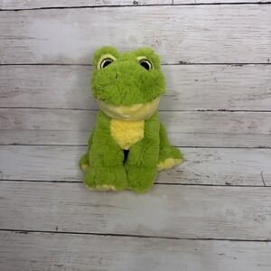 Teddy Mountain 12" Green Yellow Sitting Smiling Frog Plush Stuffed Toy